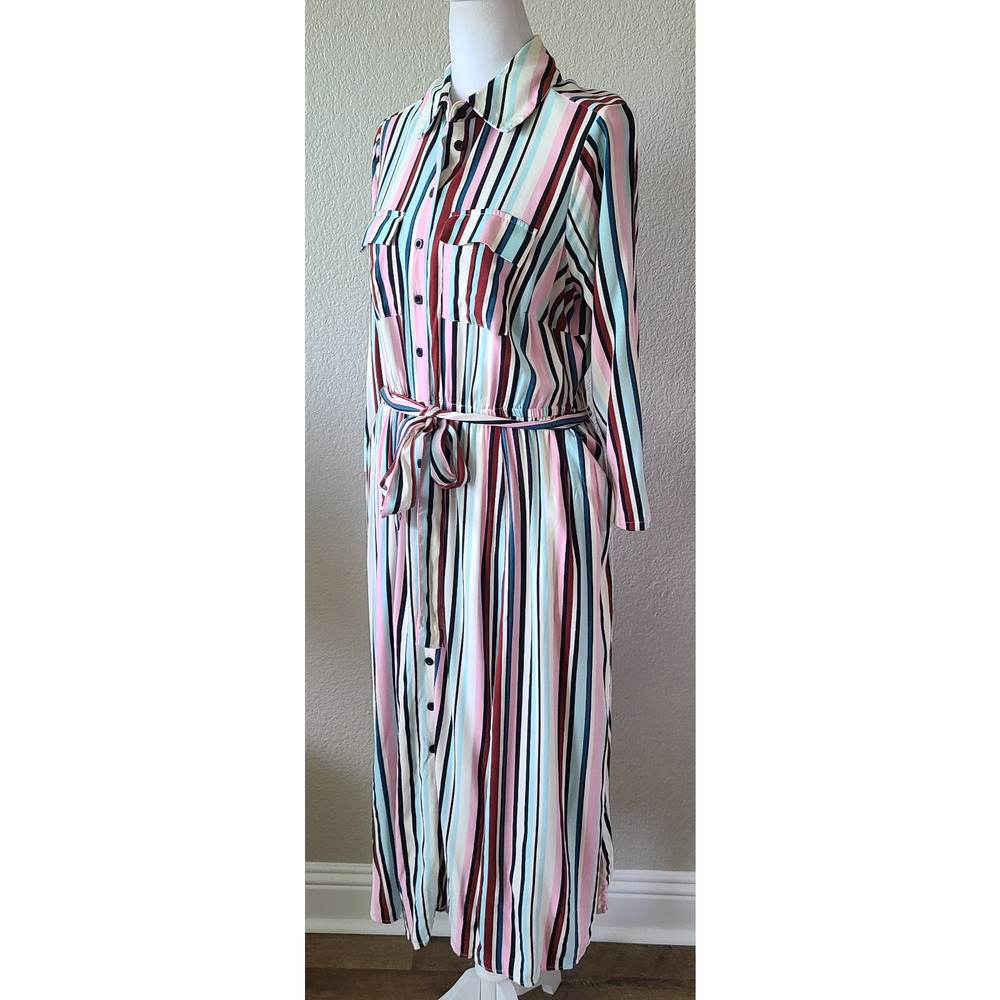 Torrid Midi Preppy Shirt Dress SZ US 10 M / L Resort Challis Button Front Stripe - Picture 2 of 14